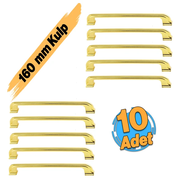 Mobilya Kulbu (10 Adet) Mutfak Dolabı Çekmece Dolap Kapak Kulpu Düz 160 Mm Gold Altın Metal Kulpları ürün görseli 1