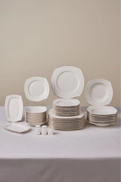 Square Bone Beyaz Altın 53 Parça 12 Kişilik Yemek Takımı ürün görseli 1