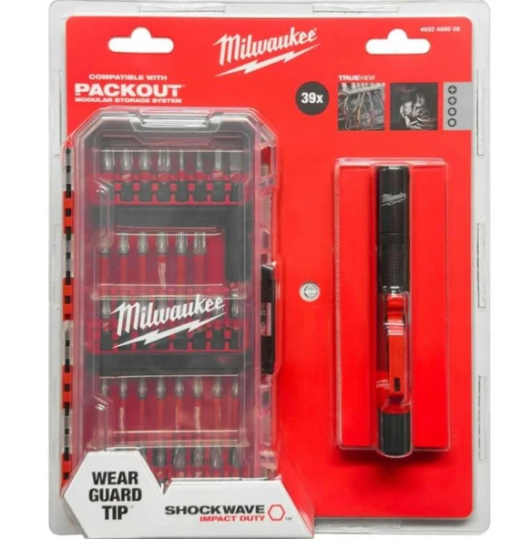 Milwaukee 39 Parça Bits Uç Seti + Led Fener - Resim 2