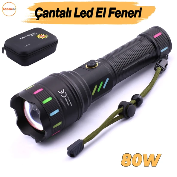 El Feneri Zoom Özellikli Uzun Menzil 80W Şarjlı Powerbank Ledli Işık Kafa Lambası Su Geçirmez Kamp ürün görseli 1