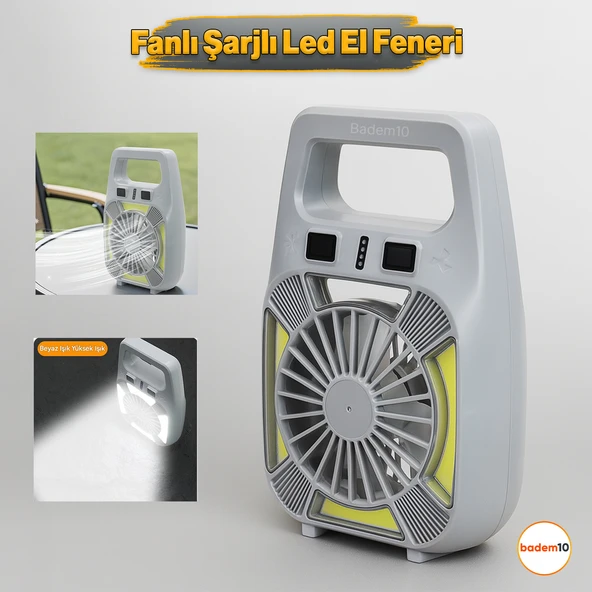 Şarjlı Fanlı LED Kamp Lambası 4 Kademe Aydınlatma | Suya Dayanıklı Type-C Girişli Taşınabilir Işık ürün görseli 1