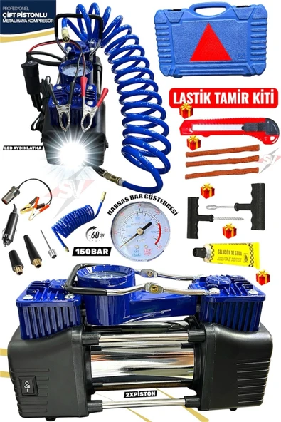 STANVOLT Çift Silindirli Lastik Şişirme Oto Kamyon 12V 150 PSI Ağır Hizmet Tipi Çantalı Hava Kompresörü ürün görseli 1