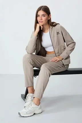 TOMMY LİFE T10BY-95306_01 BAYAN CEKET/DAR PAÇA EŞOFMAN TAKIMI KOYU BEJ ürün görseli 1