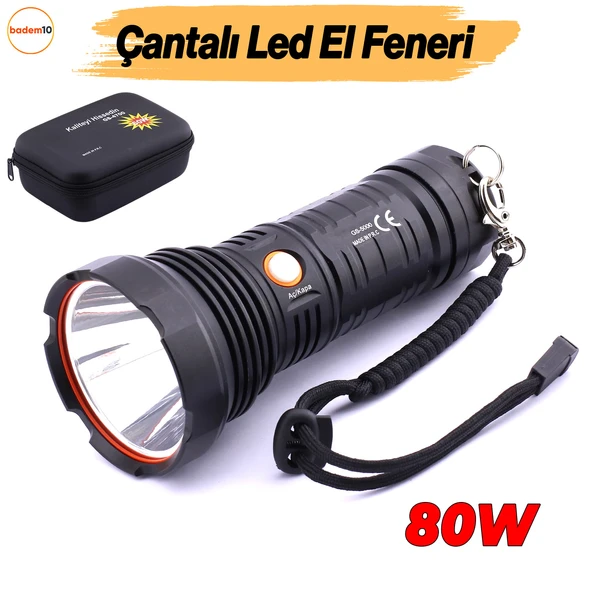 El Feneri Uzun Menzil 80W Şarjlı Powerbank Ledli Işık Kafa Lambası Alüminyum Kasa Su Geçirmez Kamp ürün görseli 1
