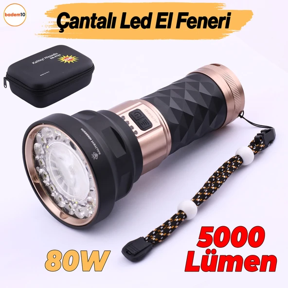 El Feneri 5000 Lümen Uzun Menzil 80W Şarjlı Powerbank Ledli Işık Kafa Lambası Su Geçirmez Kamp ürün görseli 1