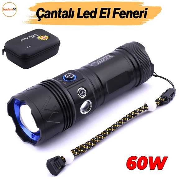 El Feneri Uzun Menzil Zoom Özellikli 80W Şarjlı Powerbank Ledli Işık Kafa Lambası Alüminyum Kasa Kamp ürün görseli 1