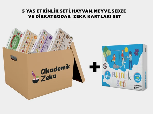 5 yaş Etkinlik Seti, Dikkat&Odak Geliştirme, Sebzeler, Meyveler, Hayvanlar Zeka Kartları ürün görseli 1