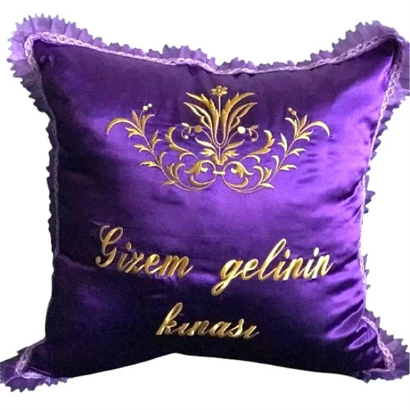 Kişiye Özel Saten Gelin Yastığı Mor 40x40 cm ürün görseli 1