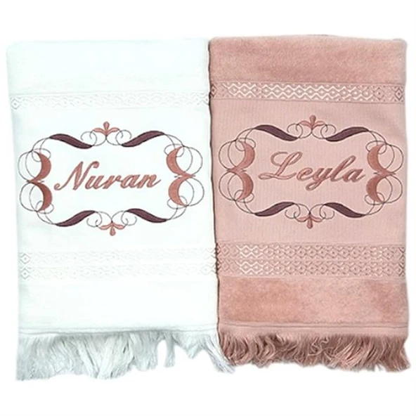 İsim Nakışlı Kadife Yüz Havlusu 2 li Set 50x90 cm ürün görseli 1