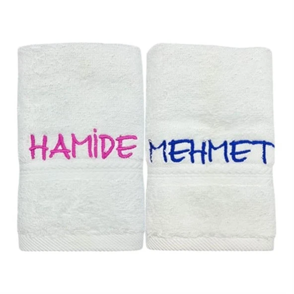 İsimli Nakışlı Beyaz Havlu 2 li set  30x50cm ürün görseli 1