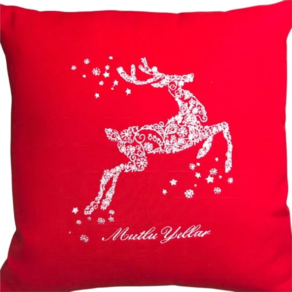 Deer Nakışlı Kırmızı Yastık 40x40 cm ürün görseli 1