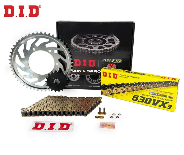 ZİNCİR DİŞLİ SETİ HONDA VFR 800cc ZİNCİR: DID-530VX3 Gold-108 ÖN-ARKA DİŞLİ: SUNSTAR 17T-43T 1998-2001 ürün görseli 1
