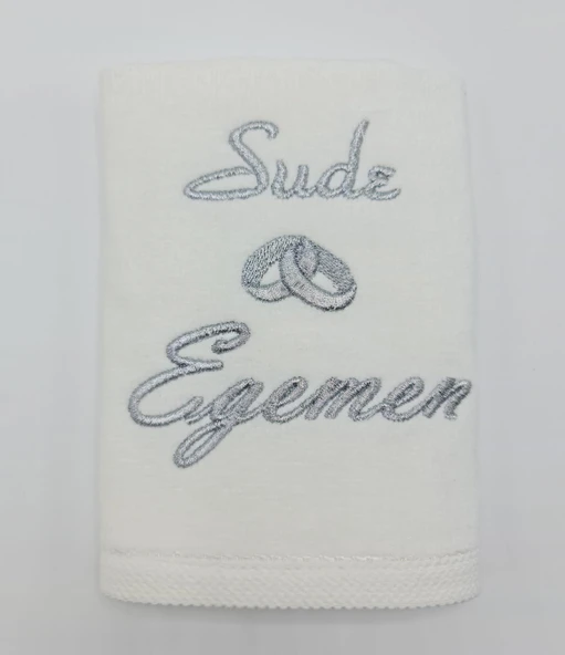 İsimli Yüzük Desenli Ekru Kadife Söz Havlusu 30x50 Cm ürün görseli 1