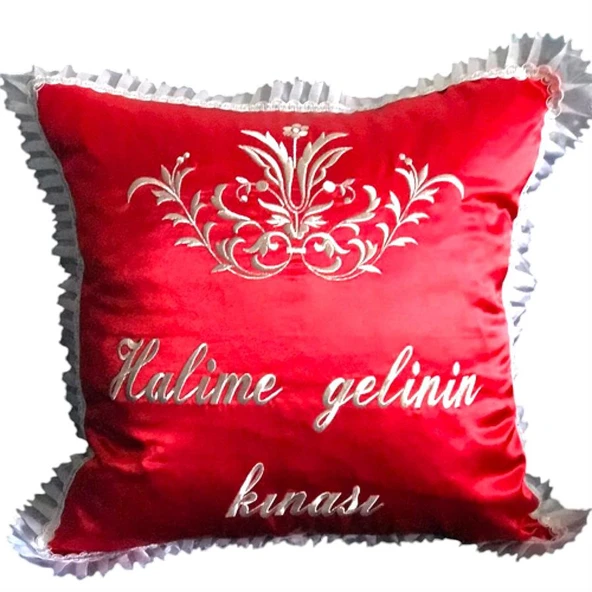 Kişiye Özel Saten Kına Yastığı Kırmızı 40x40 cm ürün görseli 1