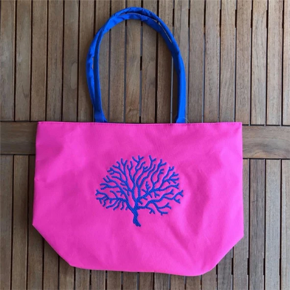 Kişiye Özel Nakışlı Plaj Çantası - Pembe ürün görseli 1