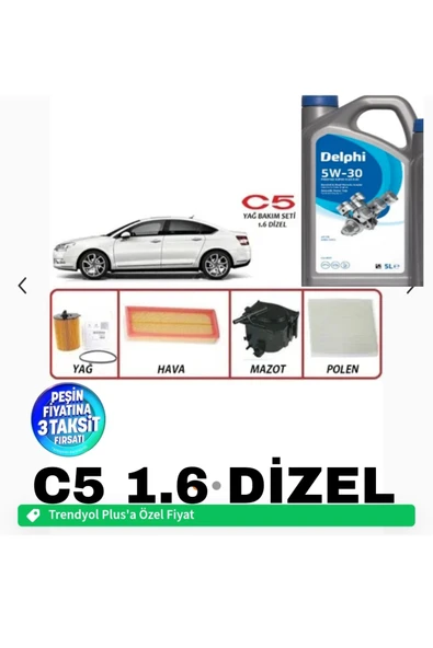 5w30 5lt dpf li 2025 üretim -citroen C5 Euro5 1.6 Dizel 2003-2010 Yağ Bakım 5li Set ürün görseli 1
