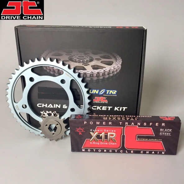 ZİNCİR DİŞLİ SETİ YAMAHA XT R 125cc ZİNCİR: JT-428X1R ÇELİK-128 ÖN DİŞLİ: SUNSTAR 14T ARKA DİŞLİ: JT 50T 2005-2011 ürün görseli 1