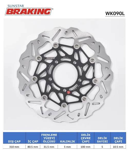 KAWASAKI DALGALI ÖN PERFORMANS FREN DİSKİ KAWASAKI ZZR ZX-14R 1400cc ÖN SOL 2006-2020 ürün görseli 1