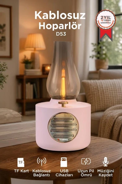 Bluetooth Hoparlör Vintage Gaz Lambası Işıklı Şarjlı Speaker D53 Pembe ürün görseli 1