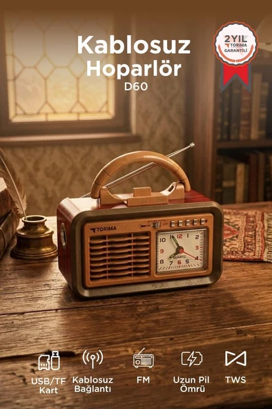 Bluetooth Hoparlör Nostaljik Radyo Kablosuz Speaker D60 Kırmızı ürün görseli 1