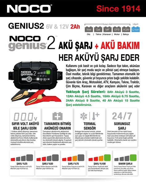 NOCO 6V12V 2 Lİ 2 AMPER AKÜ ŞARJ CİHAZI UNIVERSAL cc ürün görseli 1
