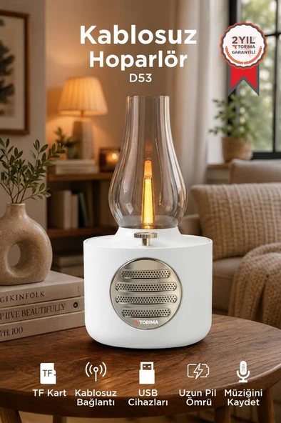 Bluetooth Hoparlör Vintage Gaz Lambası Işıklı Şarjlı Speaker D53 Beyaz ürün görseli 1