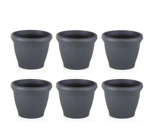 Omnipazar SO-HS06 Plastik Hasır Desenli Saksı 42 lt Antrasit 6 Adet ürün görseli 1