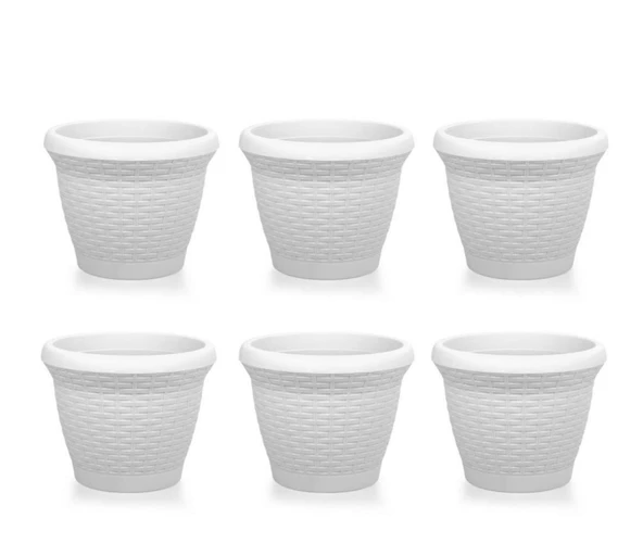 Omnipazar SO-HS06 Plastik Hasır Desenli Saksı 42 lt Kirli Beyaz 6 Adet ürün görseli 1