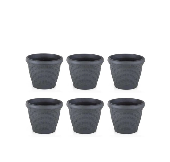 Omnipazar SO-HS01 Plastik Hasır Desenli Saksı 3.3 lt Antrasit 6 Adet ürün görseli 1