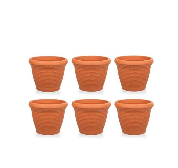 Omnipazar SO-HS01 Plastik Hasır Desenli Saksı 3.3 lt Kiremit 6 Adet ürün görseli 1