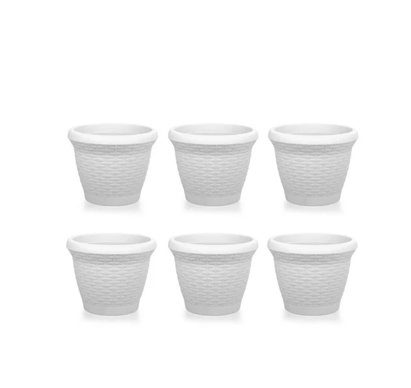Omnipazar SO-HS01 Plastik Hasır Desenli Saksı 3.3 lt Kirli Beyaz 6 Adet ürün görseli 1