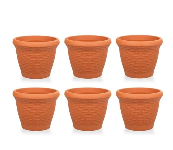 Omnipazar SO-HS06 Plastik Hasır Desenli Saksı 42 lt Kiremit 6 Adet ürün görseli 1