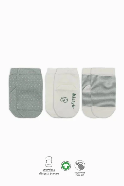 Mey İthalat®  Puanlı Kaymaz Penye Soket Çorap 3'Lü BS10108 Nil (ADET FİYATIDIR) ürün görseli 1