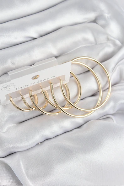 Pirinç Halka Model Gold Renk Kadın Set Küpe - EBJ250802W37037 ürün görseli 1