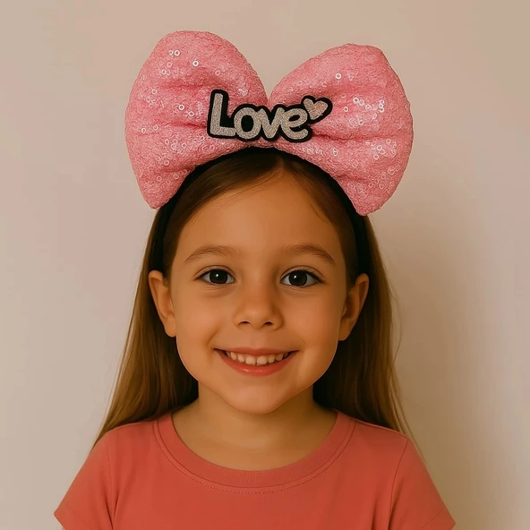 Mey İthalat® LED Işıklı Love Yazılı Fuşya Fiyonk Taç – Kız Çocuk Parti Tacı ürün görseli 1