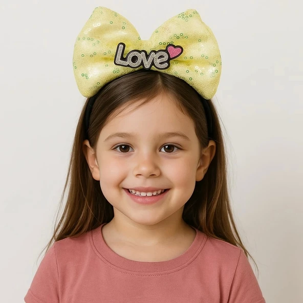 Mey İthalat® LED Işıklı Love Yazılı Sarı Fiyonk Taç – Kız Çocuk Parti Tacı ürün görseli 1