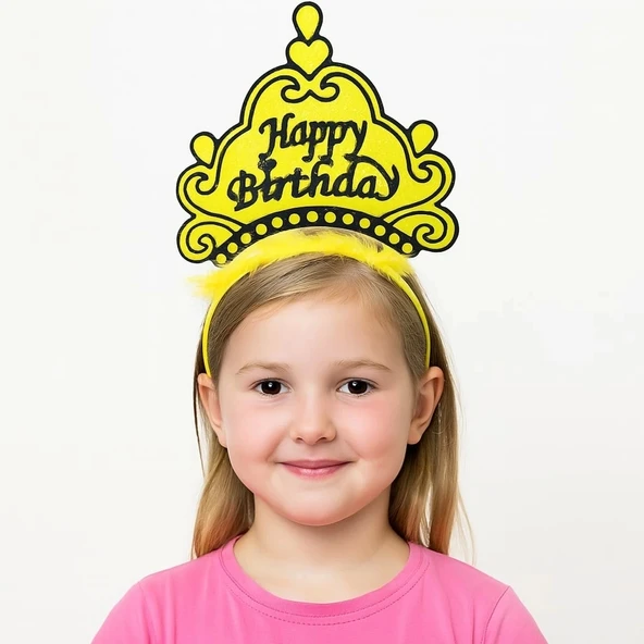 Mey İthalat® Sarı Happy Birthday Prenses Tacı – Doğum Günü Taç Aesuarı ürün görseli 1