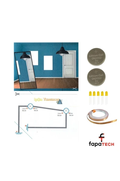 Fapatech Işığın Yansıması Fen Bilimleri Deneyi - Bakır Folyo İletken Bant 5mm LED,CR2032 Pil Kağıt Devre Kit ürün görseli 1