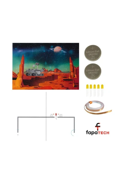 Fapatech Gezegenler Mars Fen Bilimleri Deneyi - Bakır Folyo İletken Bant 5mm LED,CR2032 Pil Kağıt Devre Kit ürün görseli 1