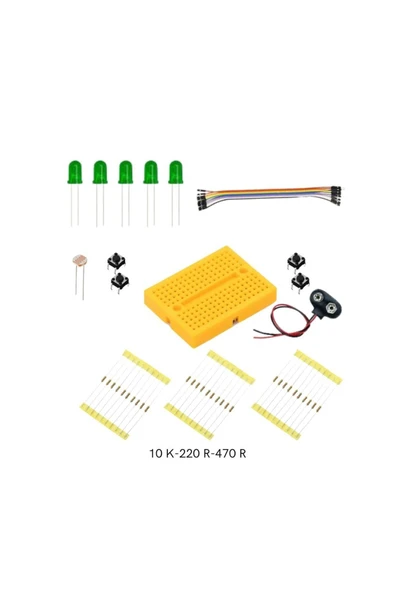 Fapatech Temel Elektronik Arduino Bileşenler Seti - LED,LDR,Mini Breadbord , Direnç 10K ,220,470 Seti ürün görseli 1