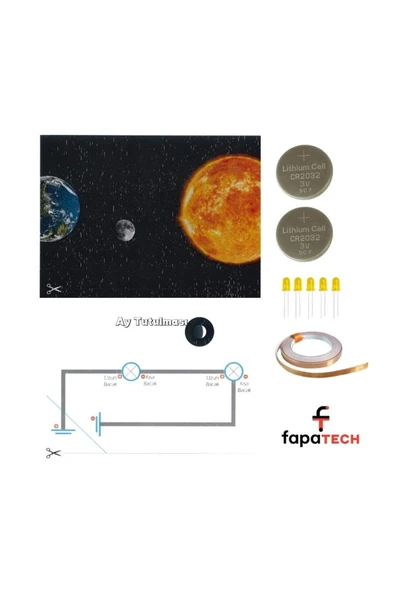 Fapatech Güneş Ay Tutulması Fen Bilim Deneyi - Bakır Folyo İletken Bant 5mm LED,CR2032 Pil Kağıt Devre Kit ürün görseli 1