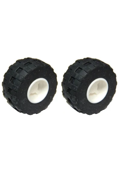 Fapatech Technic Aksesuar Custom Moc Tire 24 x 12 R Siyah Büyük Boy Balon Tekerlek Beyaz 2 Jant ürün görseli 1