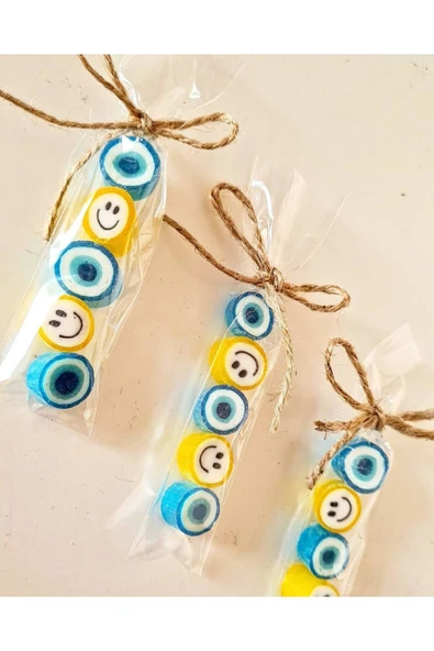 ŞEKERCİYAŞAR Sarı Mavi Desenli Doğum Günü Baby Shower Parmak Şeker 10 Adet ürün görseli 1
