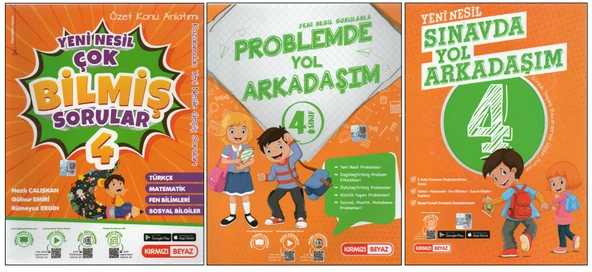 KIRMIZI BEYAZ 4. SINIF ÇOK BİLMİŞ SORULAR+PROBLEMDE YOL ARKADAŞIM+SINAVDA YOL ARKADAŞIM (3 KİTAP) ürün görseli 1