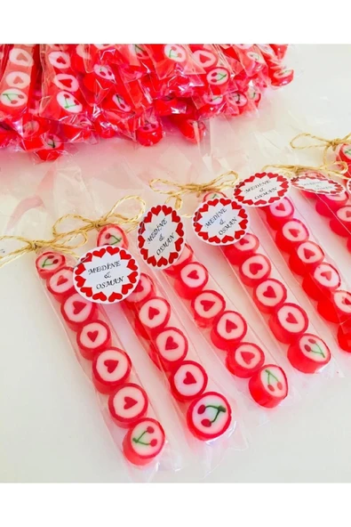 ŞEKERCİYAŞAR Kırmızı Desenli Parmak Lolly 50 Adet ürün görseli 1