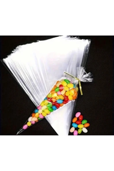 MORADES HAPPINESS Üçgen Konik Şeffaf Poşet Beze-şeker-kornet-marshmallow-külah Için Poşet 15 Adet ürün görseli 1