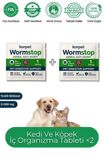 KorPet Kedi Köpek Iç Anti Parazit 2'li Tablet Paketi Bitkisel Formül ürün görseli 1