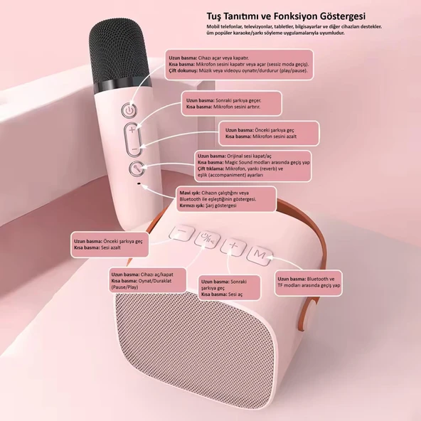 Jwin BK-320 Mikrofonlu Bluetooth Hoparlör - Pembe - Resim 2