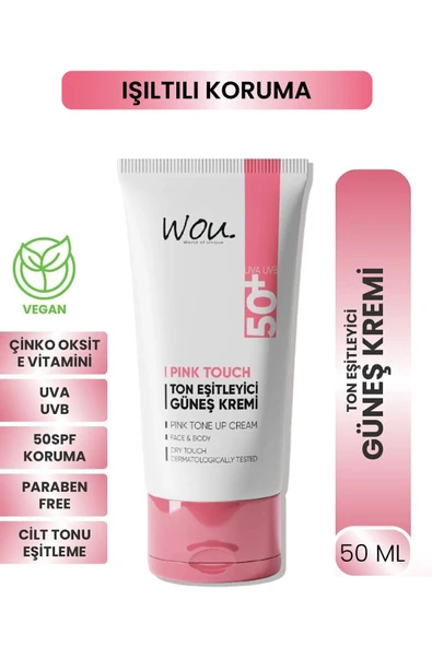 WOU World of Unique Wou Pink Touch Ton Eşitleyici Ve Aydınlatıcı Yüksek Koruma Etkili Spf50 Güneş Kremi 50ml-tüm Ciltl ürün görseli 1