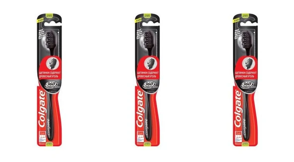 Colgate Diş Fırçası 360 Siyah Charcoal Medium-Orta 3 Adet ürün görseli 1